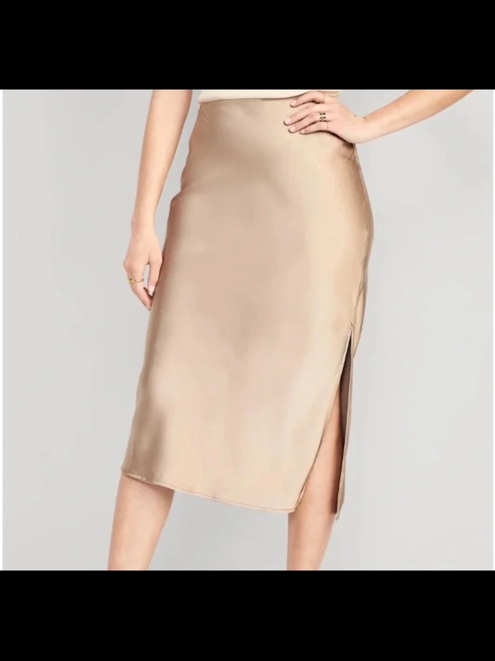 Old Navy Champagne Beige Satin Midi Skirt with Side Slit